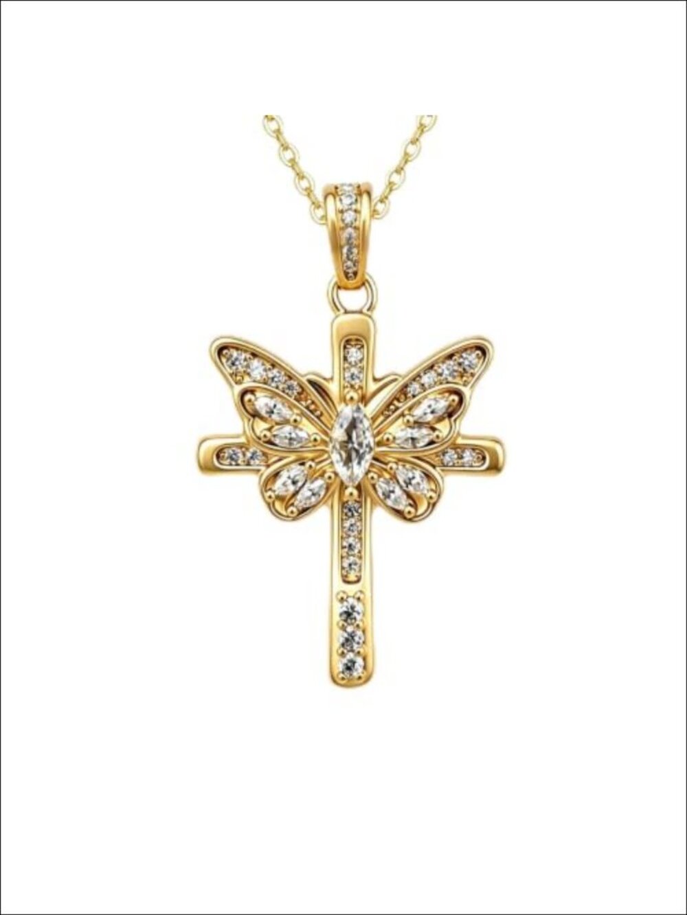 14K Gold Plated Cross Necklace Marquise Cubic Zirconia Pendant Women